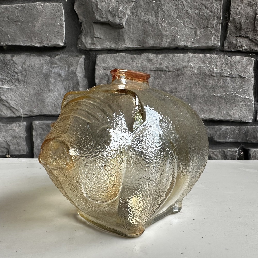 Vintage Anchor Hocking Textured Marigold Glass Piggy Coin Bank Farmhouse Country
